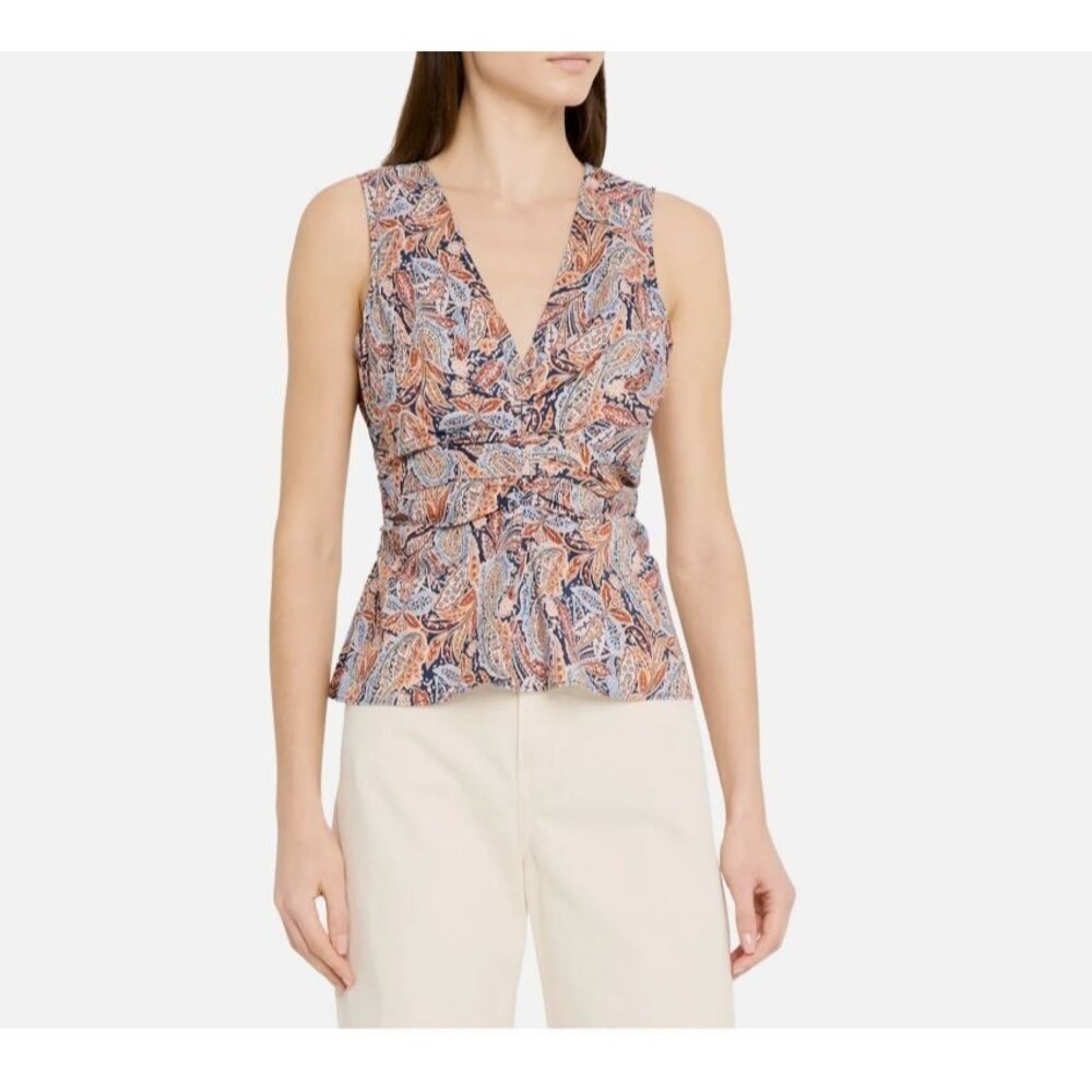 Veronica Beard Aiden Paisley Ruched Top Stretch Cotton Sz 10 $298